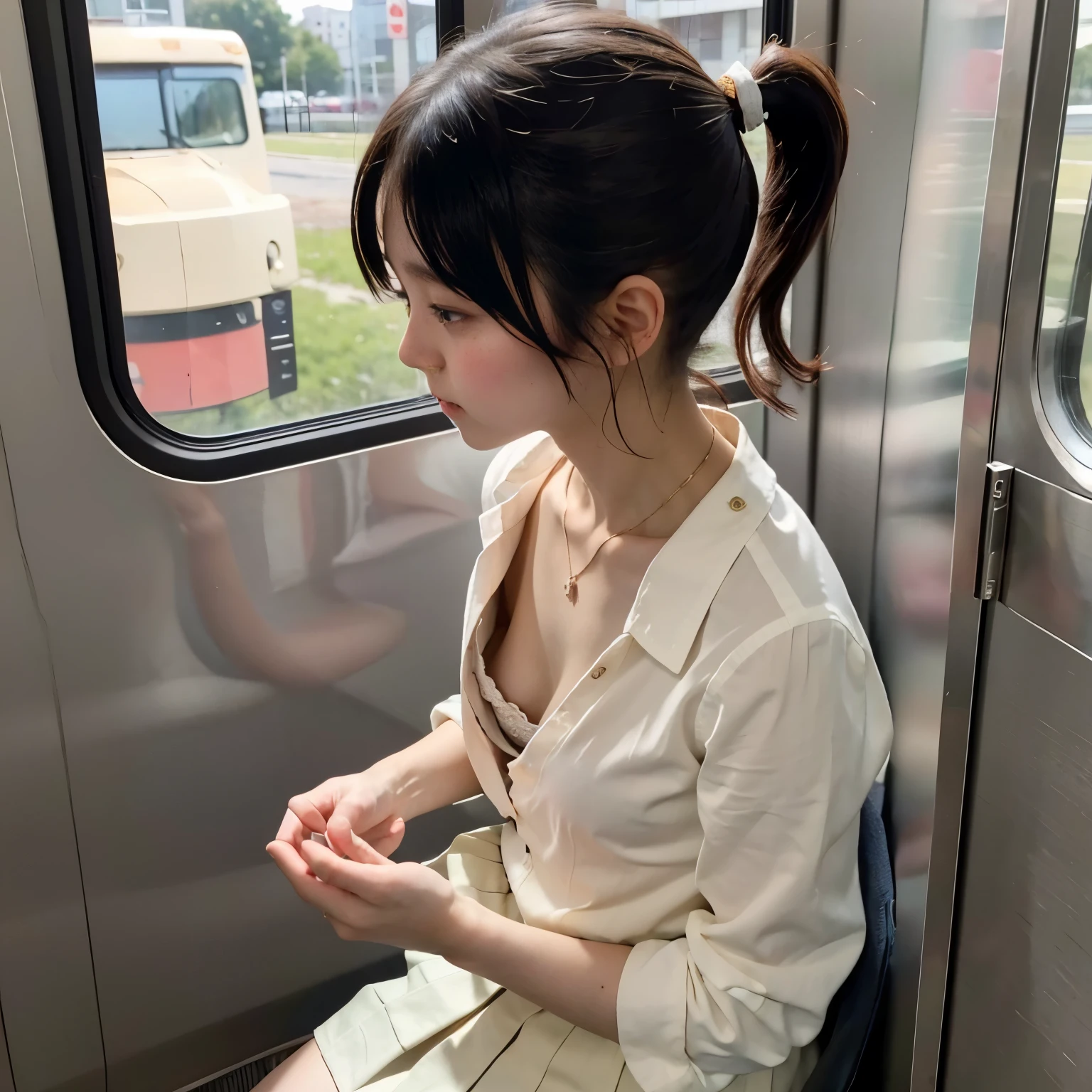 Araffe sitting on a train looking out the window - SeaArt AI