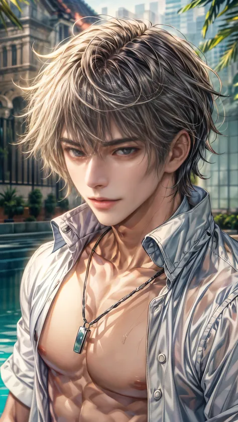 (absurdres, highres, ultra detailed, HDR), masterpiece, intricate, best quality, close-up portrait of a handsome anime character...