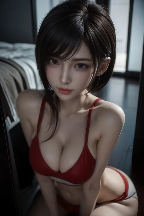 Masterpiece,Game art,The best picture quality,Highest resolution,8K,(A bust photograph),(Portrait),(Head close-up),(Rule of thirds),Unreal Engine 5 rendering works,
20 year old girl,Short hair details,With long bangs,(white hair),red eyes,Elegant and elega...