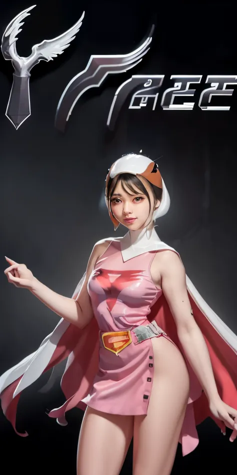 Highest image quality、real image、18-year-old美少女、ポニーテールbeautiful woman、beautiful sister、A woman wearing a pink dress and cloak is standing in front of a building, 18-year-oldの女の子,Jun the Swan、science ninja、white panties、beautiful woman、 As a retro-futuristi...
