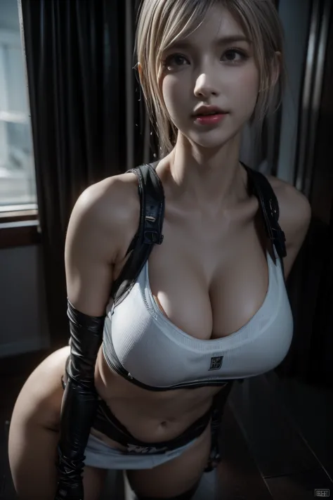 Masterpiece,Game art,The best picture quality,Highest resolution,8K,(A bust photograph),(Portrait),(Head close-up),(Rule of thirds),Unreal Engine 5 rendering works,
20 year old girl,Short hair details,With long bangs,(Short White Hair,Fiery red eyes),(Larg...