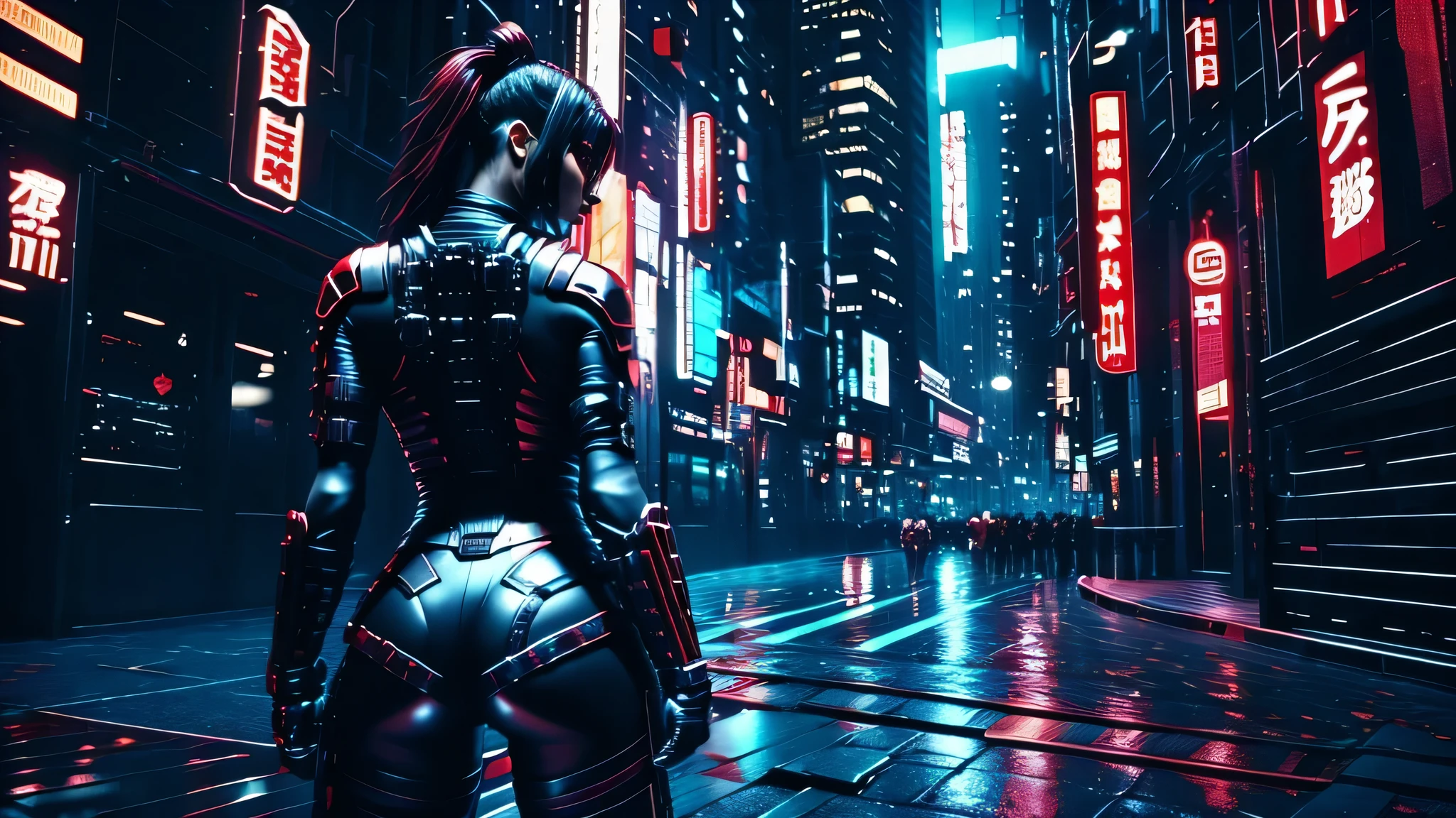 cyberpunk, scifi, katana, city background, sexy,