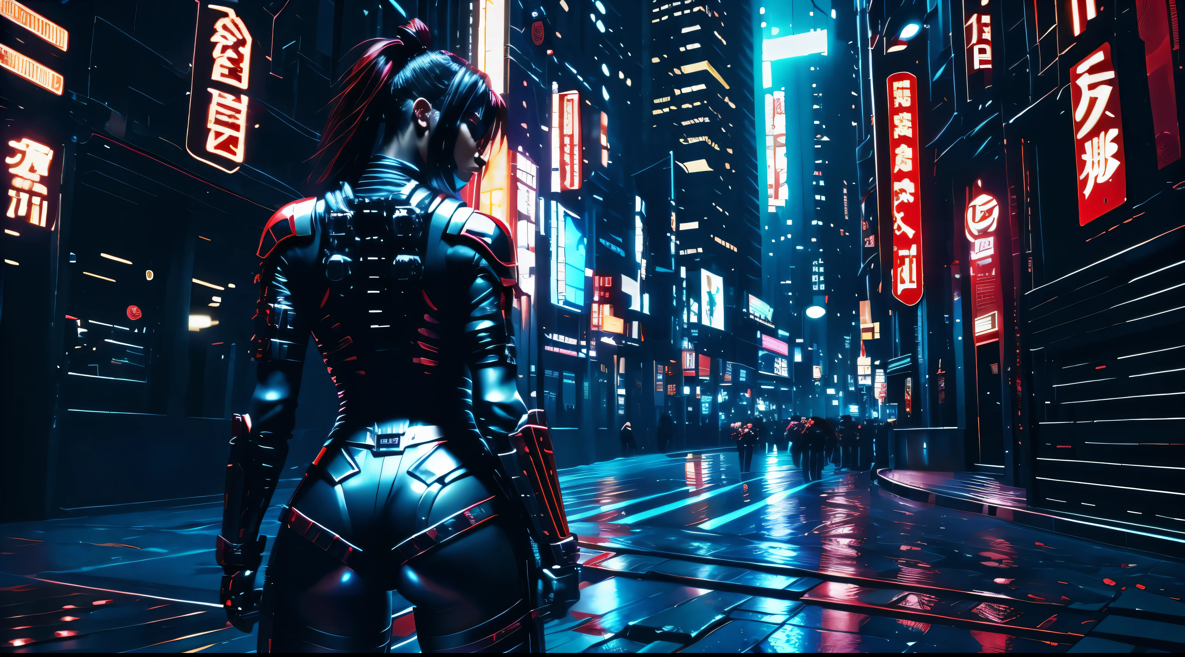 cyberpunk, scifi, katana, city background, sexy,