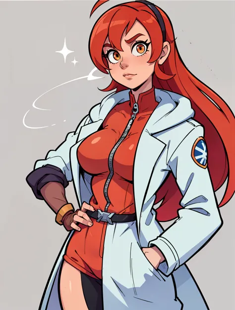 in cartoon, zara krieger - a close-up of a woman in a white coat and red hair, portrait of rung,marin kitagawa fanart, portrait ...