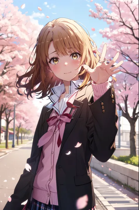 irohaisshiki, iroha isshiki, short hair, brown hair, (brown eyes:1.5), smile,blush,tears run down her face,Crying with joy,左手はri...