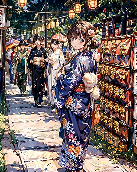 masterpiece, highest quality, Super detailed, shape, OMATSURI, food stand, 1 girl, beautiful eyes, looking at the viewer, from b...