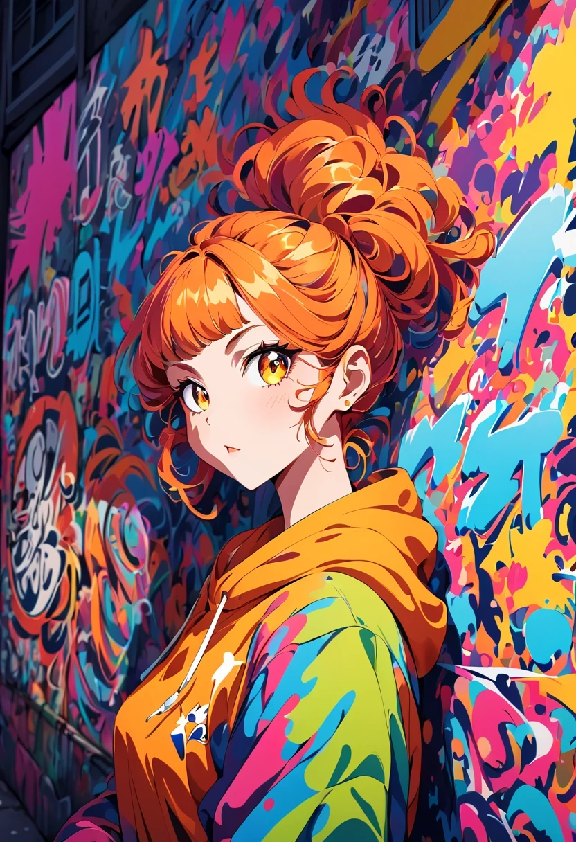 Graffiti漫画，Graffiti, wall, whole picture, high resolution和高对比度,simple,girl，(best quality,high resolution,masterpiece:1.2),super detailed,actual, high dynamic range,studio lighting,Physically based rendering,bright colors,[Street art],portrait,[comic style],urban style,urban chic,city View,Graffiti覆盖的建筑物,expressive brushstrokes,[dynamic poses], [Unique facial expressions],eye-catching background,Color spray paint,mark wall,crappy texture,Detailed character design,dramatic lighting,sketchy lines,energy and movement,urban culture,modern style,Avant-garde and energetic,modern style,Vibrant color palette,sharp contrast,Street Fashion,Stylish and confident,lively scenes、Lively,sense of rebellion,[abstract elements],Pop Art Influence,imagination and creativity.