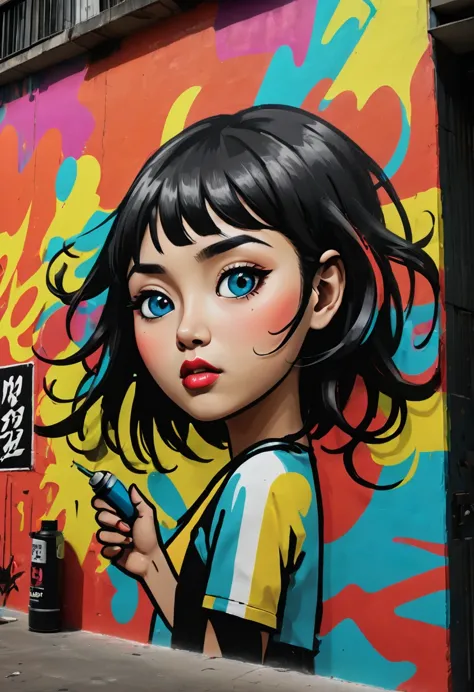 graffiti, wall, whole picture, high resolution和高对比度,simple,girl，(best quality,high resolution,masterpiece:1.2),super detailed,ac...