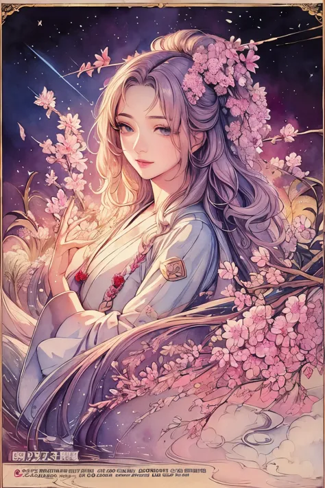 ​masterpiece: 1.7, top-quality, very extremely beautiful, Delicate use of colors、A detailed face、 art by, (watercolor paiting(Cu...