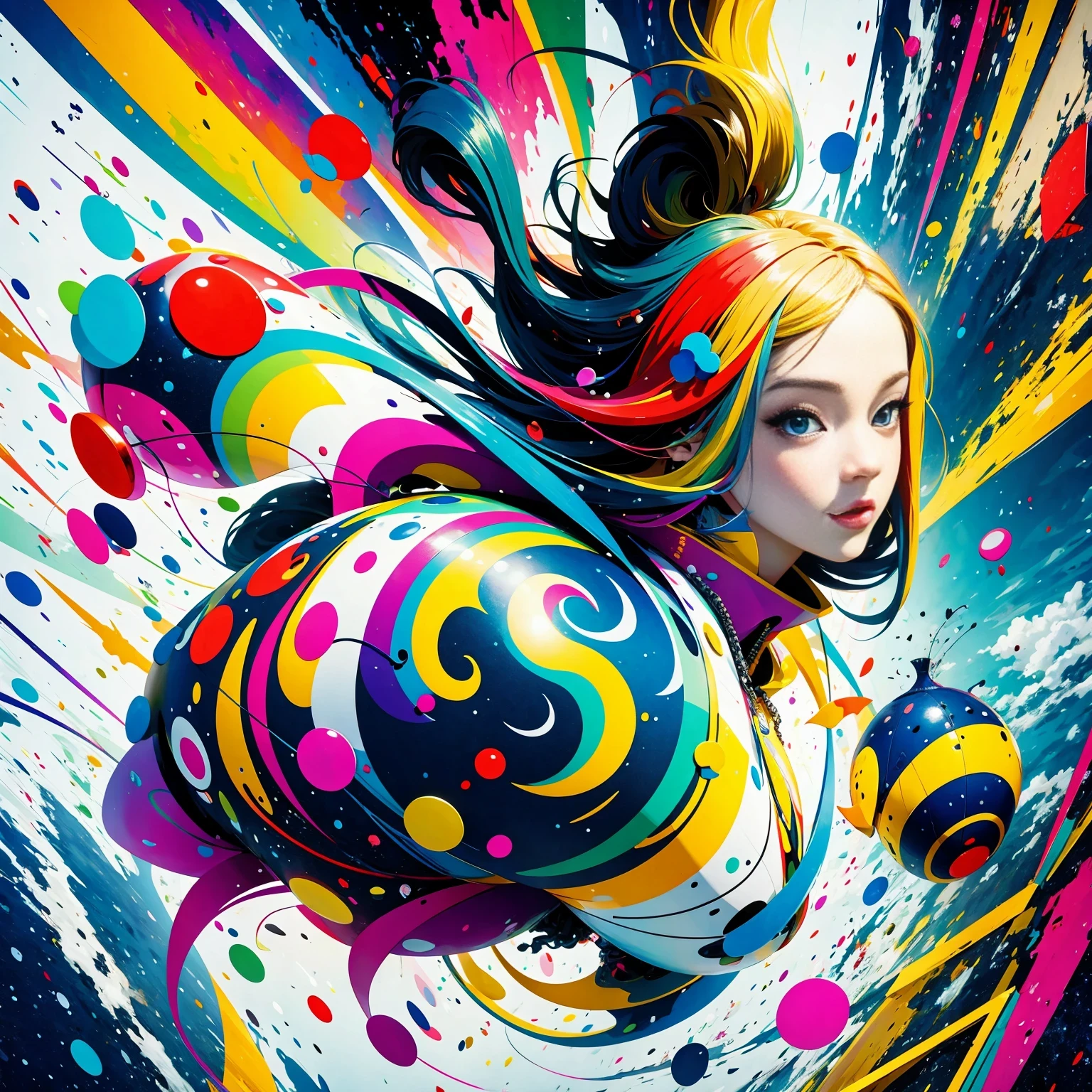 (masterpiece, best quality:1.2), Graffiti漫画，Graffiti, wall, whole picture, High resolution and high contrast,simple,knight，alone，Abstract surreal colors, popular geometric surrealism, rainbow colored dreams