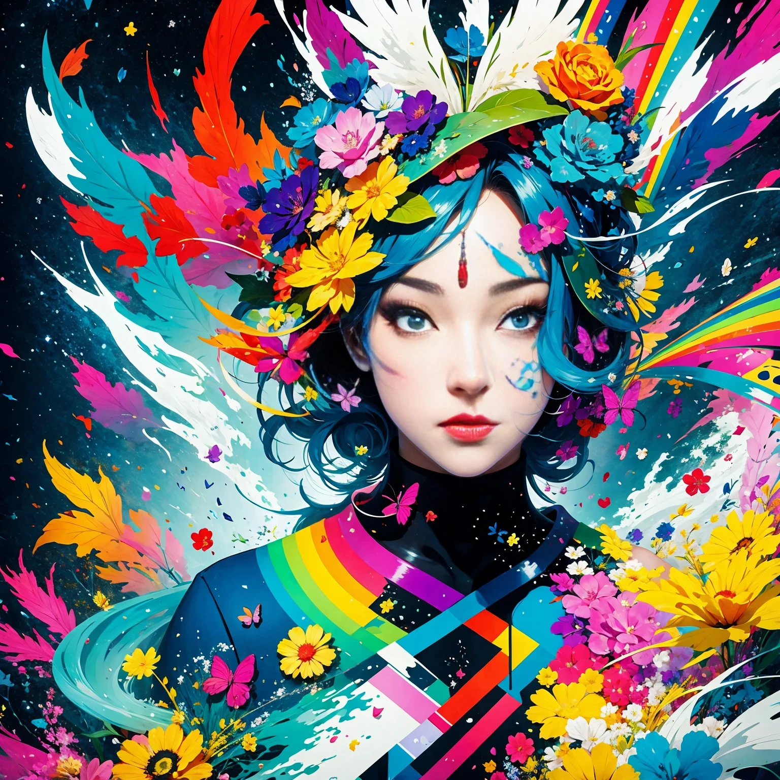 (masterpiece, best quality:1.2), Graffiti漫画，Graffiti, wall, whole picture, High resolution and high contrast,simple,knight，alone，Abstract surreal colors, popular geometric surrealism, rainbow colored dreams