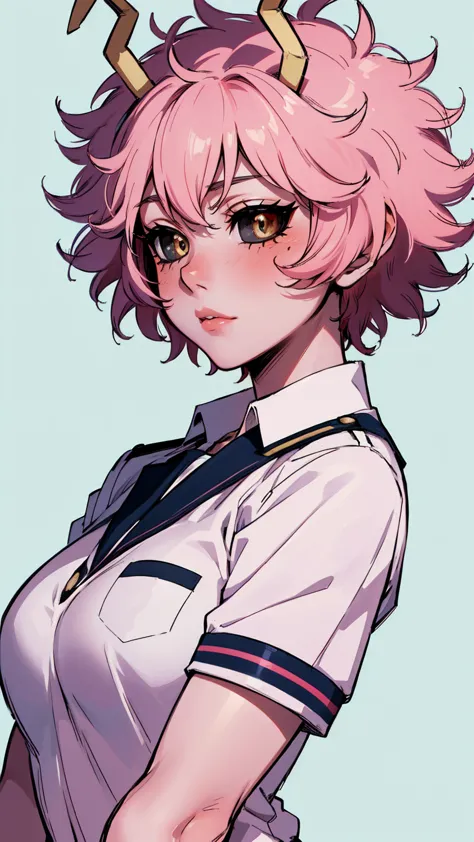 (best quality:1.3), (4k quality), 1 mature woman, mina ashido by boku no hero, school uniform, ((detailed face)), (blush),