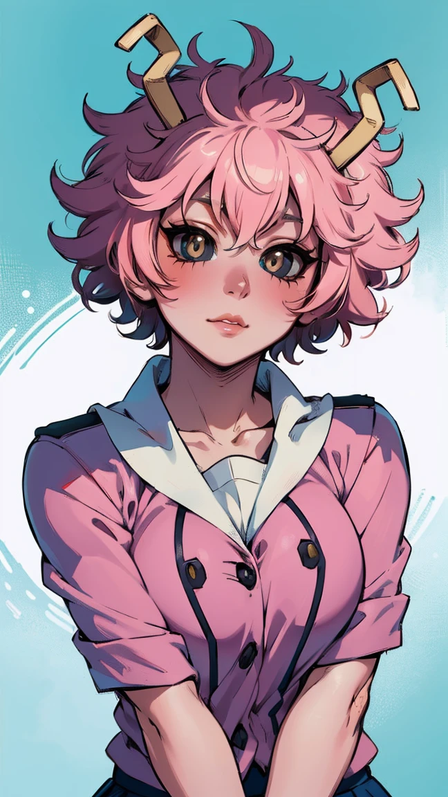 (best quality:1.3), (4k quality), 1 mature woman, Mina Ashido by boku no hero, school uniform, ((Detailed face)), (blush),