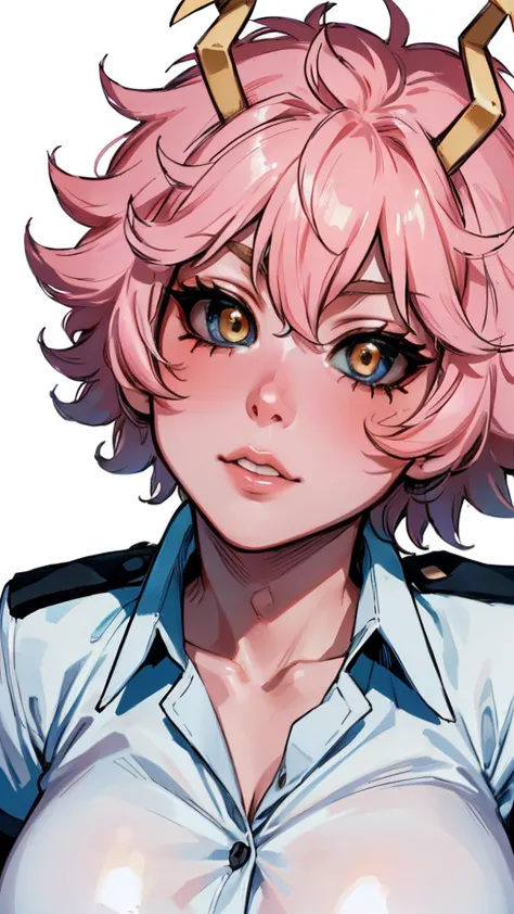 (best quality:1.3), (4k quality), 1 mature woman, mina ashido by boku no hero, school uniform, ((detailed face)), (blush),