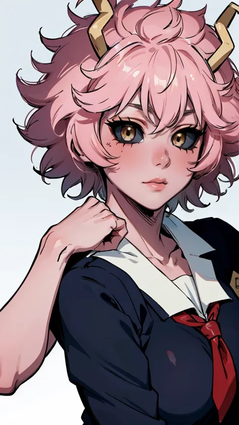 (best quality:1.3), (4k quality), 1 mature woman, mina ashido by boku no hero, school uniform, ((detailed face)), (blush),