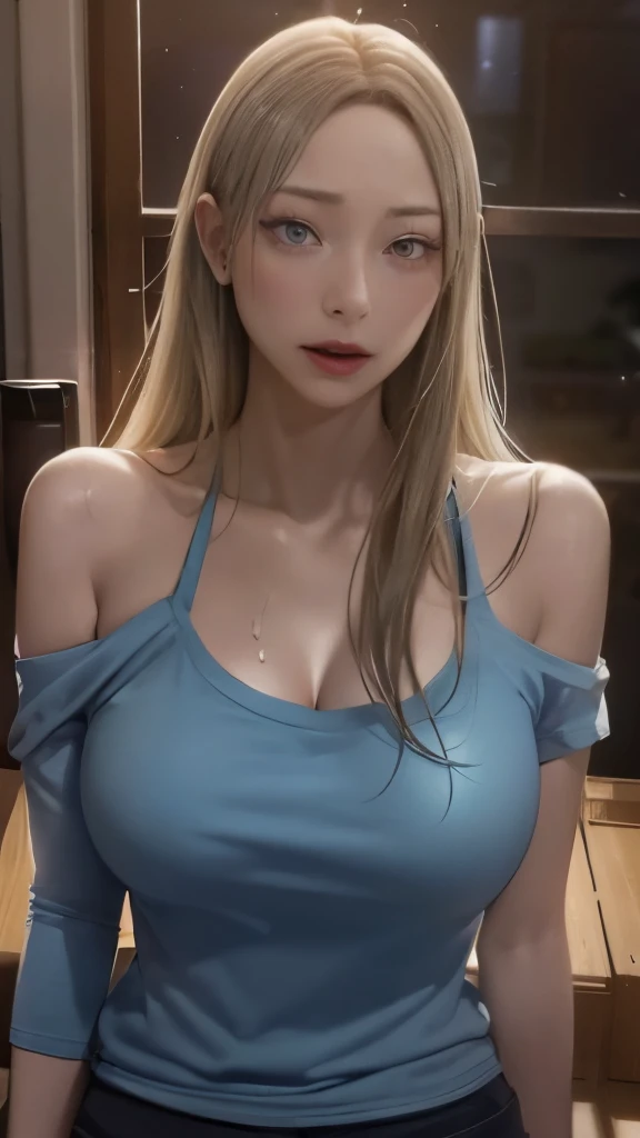 Perfect human body、(cowboy shot),1 girl、software, ((realistic)), (highly detailed background、Welcome from the apartment door、visit、Midnight visit), ((Ripped oversized long T-shirt、My shoulders were sticking out of my disheveled shirt..)), ((Sweat,vapour)), wet, big breasts、(face turns red、orgasm:1.2), (character:Ichinose Asuna, blue archive), pitch black room、pale light、grayscale、bass、night、Expressions for &quot;night&quot;、drunk girl、defenseless woman、