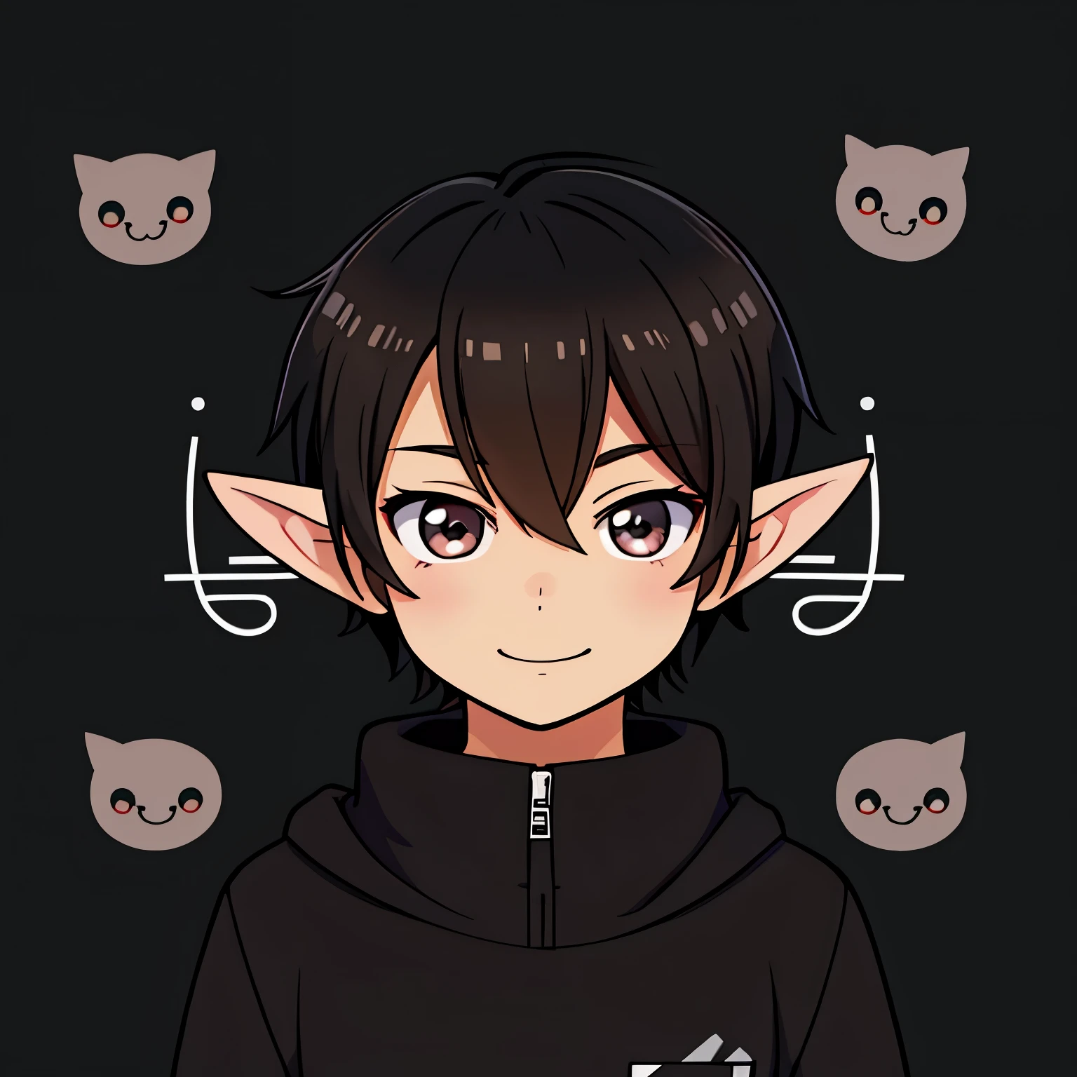 Anime boy with ears and ears with a cat on his head - SeaArt AI