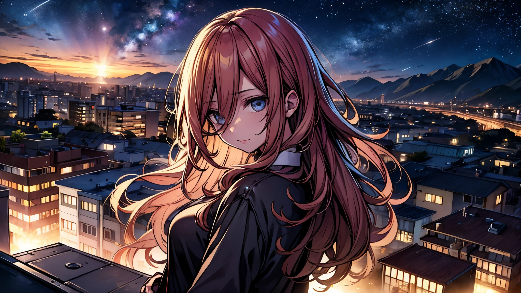 Anime girl looking at the stars in the sky - SeaArt AI