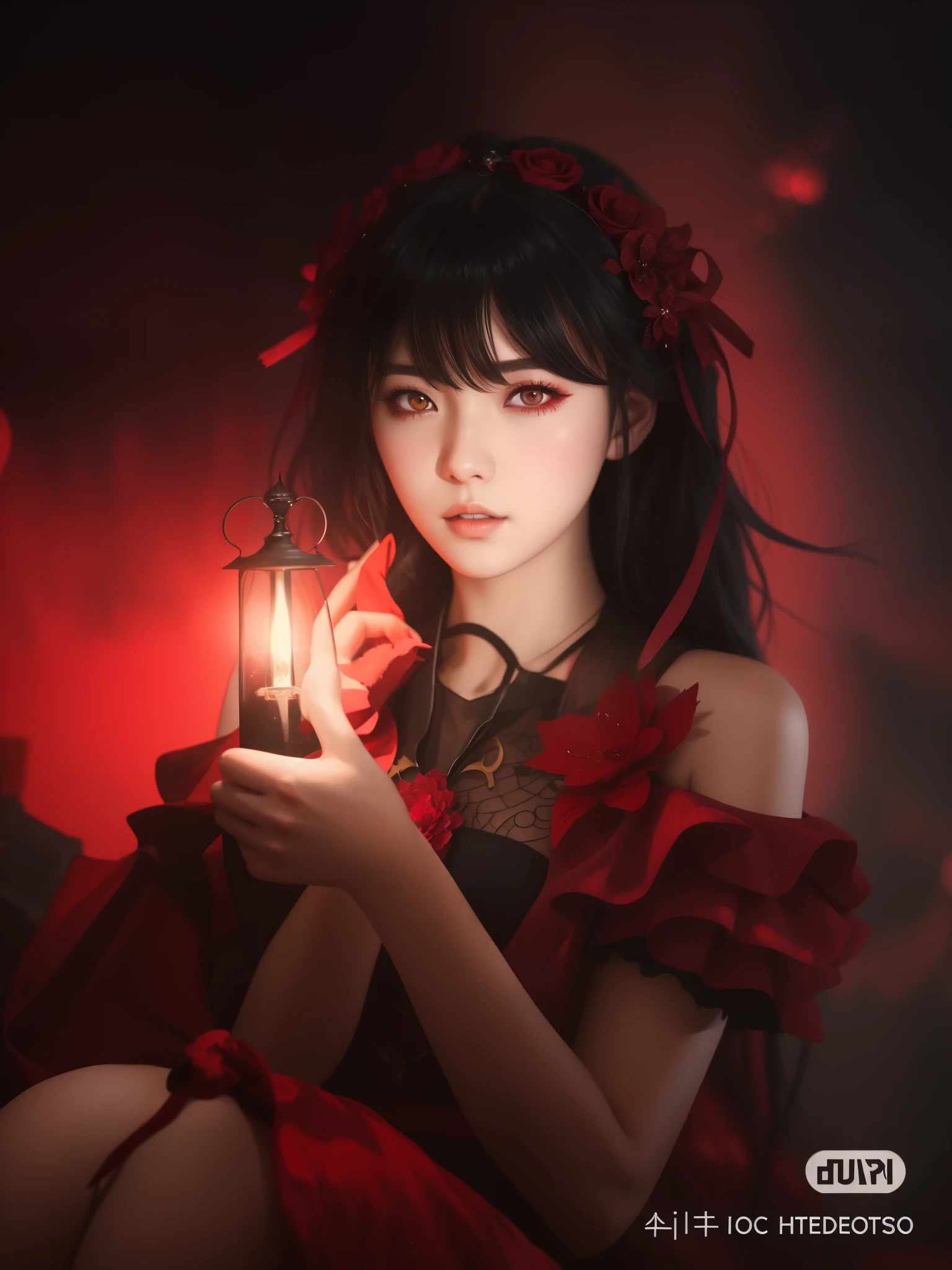 Mulher Arafed em um vestido vermelho segurando uma vela na mão., Guweiz, obra de arte al estilo de Guweiz, 🌺 sociedadcg, Rin Tohsaka, Sakimi-chan, por Yang J., Guweiz en pixiv artstation, menina anime donzela gótica, Guweiz e Artstation Pixiv, obra maestra de Guweiz