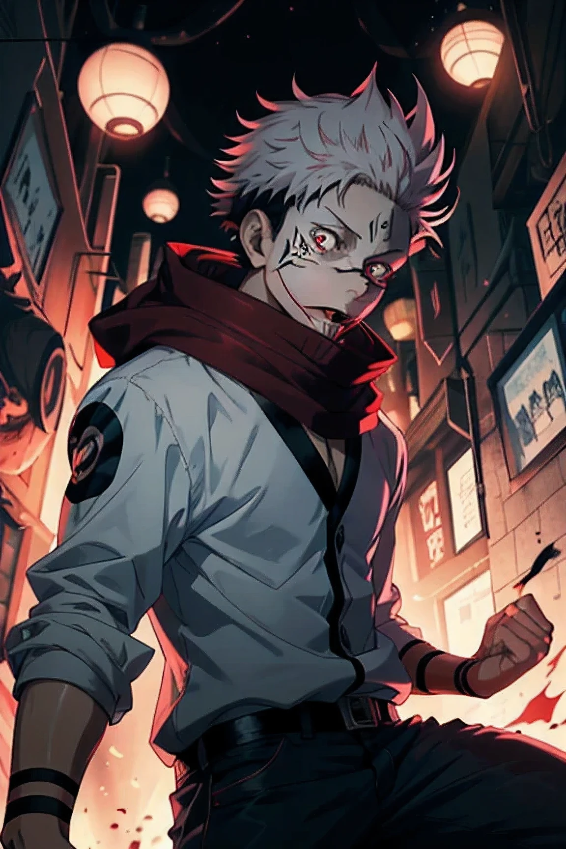 Masterpiece of top quality: Anime image of a man with a bright red scarf elegantly draped over his shoulder., It complements his sleek black jacket perfectly.. The image bears a striking resemblance of the character to a combination of the mysterious Joker and the famous Naruto. Reveals an atmosphere of intrigue and mystery.. This charming still frame, Presented as a masterpiece of today&#39;s outstanding anime., It showcases the unique combination of these two beloved characters.. protagonist, Reminiscent of the charming Joker., It has a mischievous charm that blends flawlessly with Naruto&#39;s determined spirit.. With a touch of fine art, This image captures the essence of Ichigo. The famous Kurosaki, Combined with Nagito&#39;s mysterious personality. Komaeda perfectly.. This scene., extracted from