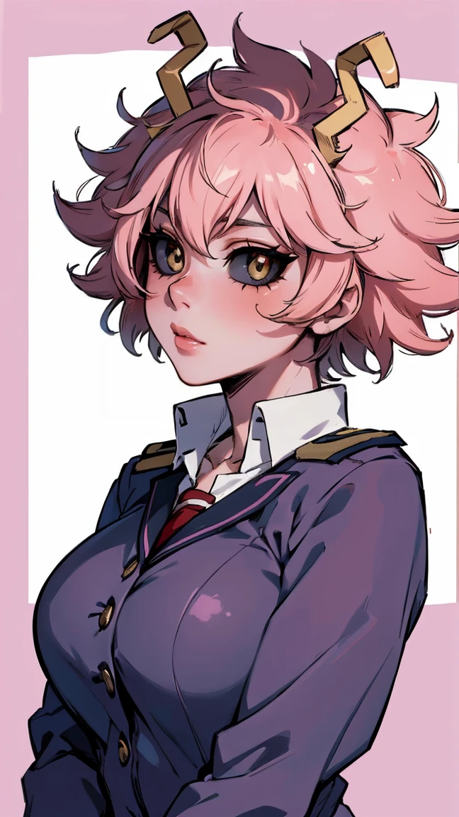 (best quality:1.3), (4k quality), 1 mature woman, Mina Ashido by boku no hero, school uniform, ((Detailed face)), (blush),