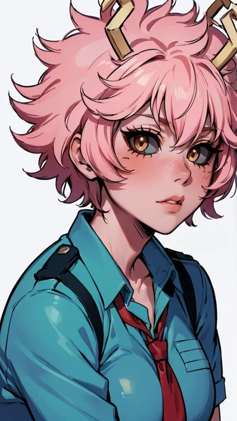 (best quality:1.3), (4k quality), 1 mature woman, mina ashido by boku no hero, school uniform, ((detailed face)), (blush),