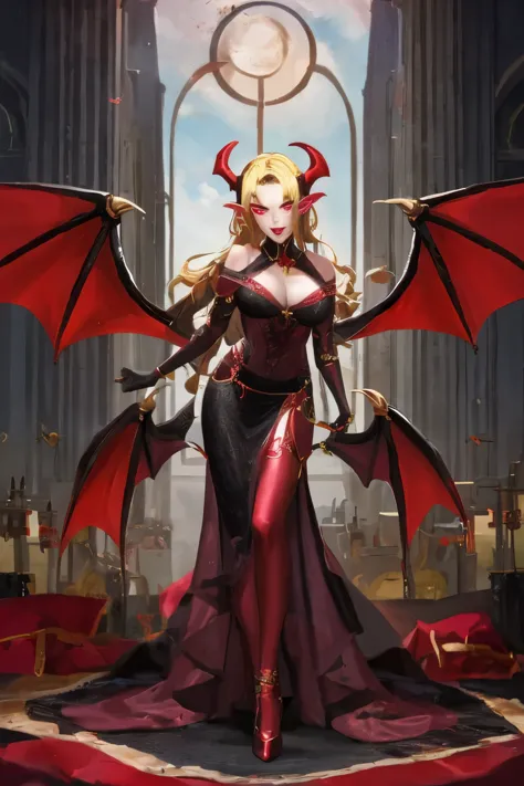 One was wearing a red dress、woman with horns on head, 美丽优雅的demon女王, beautiful Succubus, Surrender to the Middle Ages, Succubus in tight short dress, Succubus, dragon queen, queen of hell, diablo 4 lilith, demon, 全身demon女人, beautiful vampire queen, Succubus...