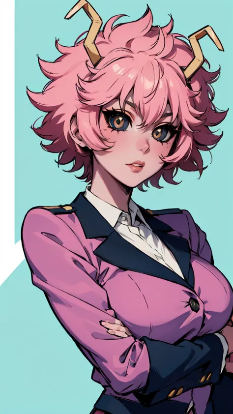 (best quality:1.3), (4k quality), 1 mature woman, mina ashido by boku no hero, school uniform, ((detailed face)), (blush), whole...