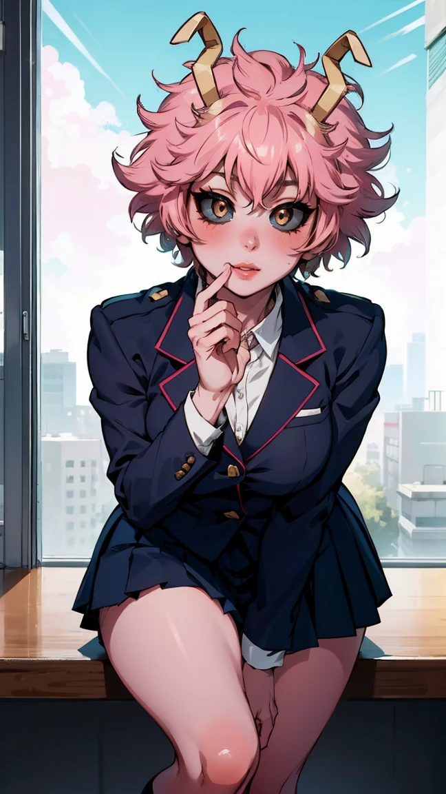 (best quality:1.3), (4k quality), 1 mature woman, Mina Ashido by boku no hero, school uniform, ((Detailed face)), (blush), whole body