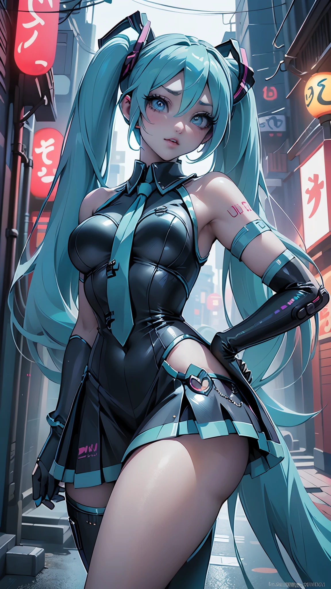 (La melhor qualidade,Uma alta resolução,Ultra - detalhado,real),Ariana Grande, chica cosplay de anime, cosplay de anime, (Hatsune MikuCosplay:1.4) , foto de cosplay, duas caudas brancas_Luvas, cosplay, lindo anime waifu con un bonito vestido, garota de anime com cabelo comprido, deusa dos animes, cosplay elegante e glamoroso, garota de anime vestida de empregadaMais detalhado 8K.motor irreal:1.4,Ultra HD,La melhor qualidade:1.4, fotorrealista:1.4, textura da pele:1.4, Obra-prima:1.8,obra-prima, melhor qualidade,objeto Objeto], (características detalhadas do rosto:1.3),(As proporções corretas),(Lindos olhos azuis),  (pose de vaqueiro), ,( ciberpunk 2.1), (trajes kawaii :1.4), (dedos detalhados :1.4), (anatomia perfeita), (fundo do beco da noite de Tóquio:1.4) 