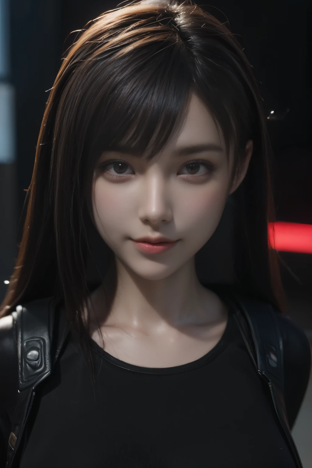 Masterpiece,Game art,The best picture quality,Highest resolution,8K,(A bust photograph),(Portrait),(Head close-up),(Rule of thirds),Unreal Engine 5 rendering works,
20 year old girl,Future World Police,Short hair details,With long bangs,(Short White Hair,Fiery red eyes),(Large, full breasts),(Wearing an unassigned SWAT uniform,police badge,Accessories for police operations),Mouth smile,Elegant and charming,Noble and gentle,(Dynamic posture),A top-down view,The neon city of night,
Movie lights，Ray tracing，Game CG，((3D Unreal Engine))，OC rendering reflection pattern