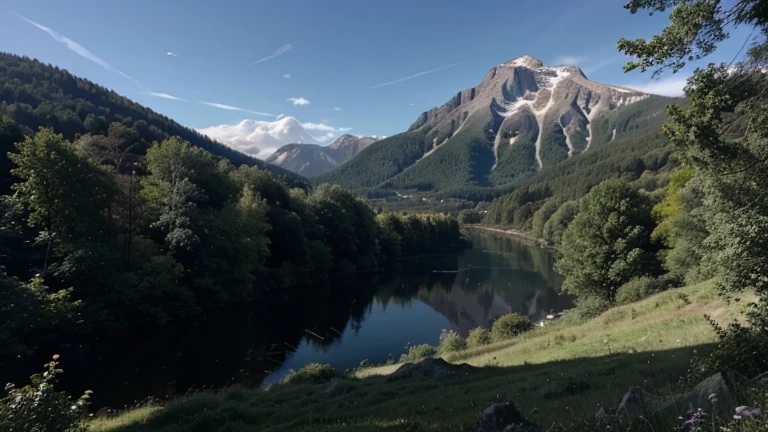 A preserved national park, Hiking trails wind through dense, green forest, offrant des vues imprenables sur des cascades, des lacs et des montagnes. Les animaux sauvages, tels que des cerfs, des ours et des aigles, walk freely in the park, offrant des rencontres inoubliables avec la nature. The stars twinkle in the night sky, creating a dazzling spectacle. Image au format 4096 x 2304 pixels.