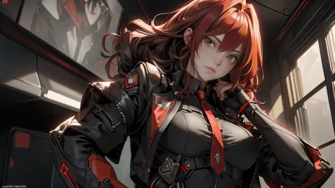 ((best quality)), ((masterpiece)), (detailed:1.4), 3d, an image of a beautiful cyberpunk female, long burning red hair, burning ...