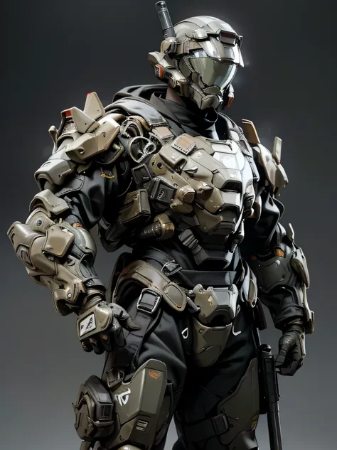 ((masterpiece、highest quality、Super detailed、High resolution、realistic、sharp focus、cinematic lighting))、supple physique、bust shot、ハstomachコントラスト、military black reinforced armor suit、intricate details、軍用フルフェstomachスヘルメット、フルフェstomachスゴーグル、black combat goggle...