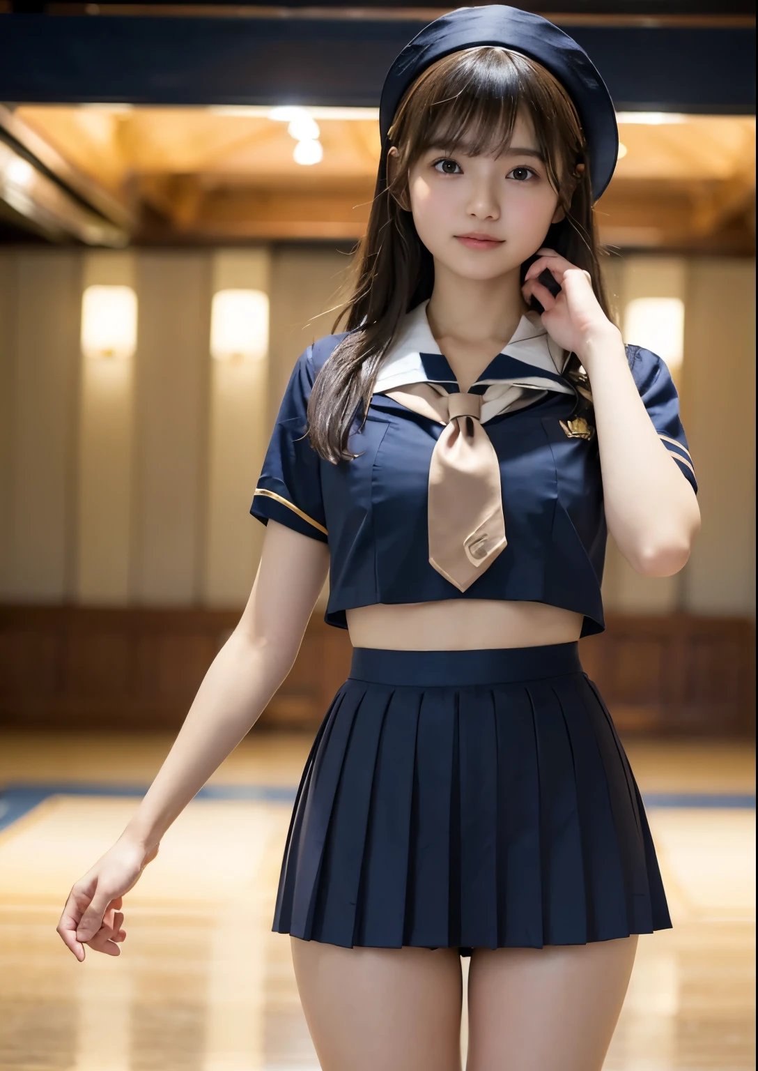 Arafed asian woman in uniform posing in a gym - SeaArt AI