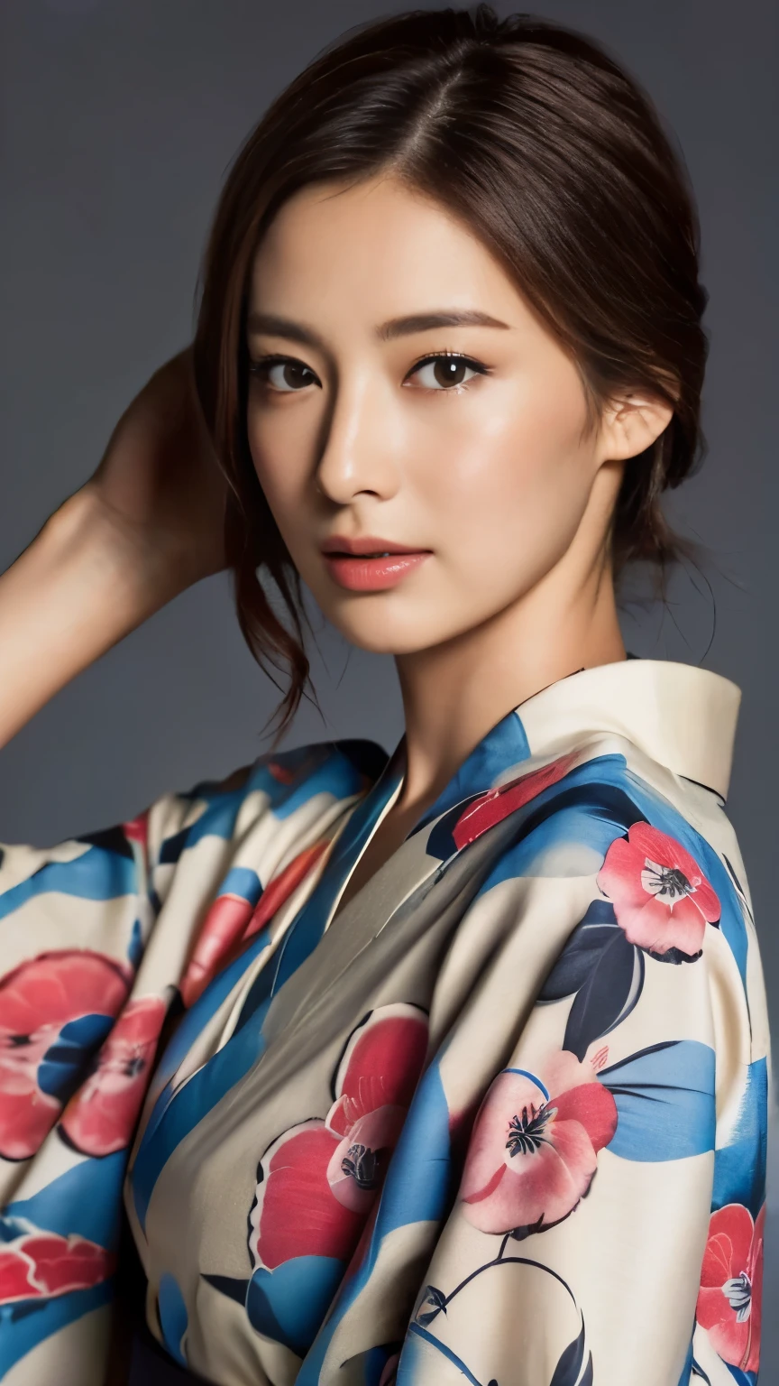 ((highest quality, 8k, masterpiece: 1.3)), sharp focus: 1.2, beautiful woman with perfect figure: 1.4, (kimono), Highly detailed face and skin texture, fine eyes, (lips), dark brown hair, Cafe