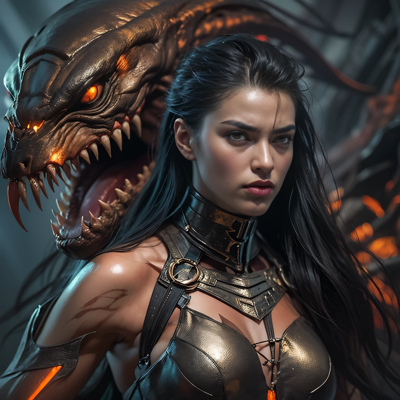 1 female alien, The predator, (extremely beautiful:1.2), (intense gaze:1.4), (predator:1.1), long dark claws, (NSFW:0.8), nipples, thick eyebrows, (She has shining orange eyes:1.2), the most beautiful face in the universe,  jet black hair, symmetrical beautiful eyes, hyper detailed eyes,

A woman predator with an extremely beautiful face, her intense gaze fixed on her prey, a primal force that could not be denied.

(beautiful lean body:1.5), (muscular build:1.2), (prowling:1.3), (sleek movements:1.4)

Her beautiful body, muscular and toned, moved with sleek grace as she prowled, ready to strike at a moment's notice. The predator within her was always on,                                                                          
                                                                                                                                                               
 cinematic drawing of characters, ultra high quality model, cinematic quality, detail up, (Intricate details:1.2), High resolution, High Definition, drawing faithfully, Official art, Unity 8K wall , 8K Portrait, Best Quality, Very High resolution, ultra detailed artistic photography,