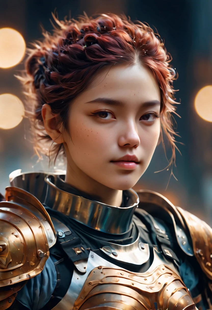 Close-up of woman wearing armor, medium close-up ( Microcontrollers ), 8k artistic sprout bokeh, Wojtek FUS, most models | artistic sprout, Rostland 8K, by ruan jia and stanley artistic sprout, Jason Chen, Work. author：Leng Jun, author：Yang Jie, yanjun chengt