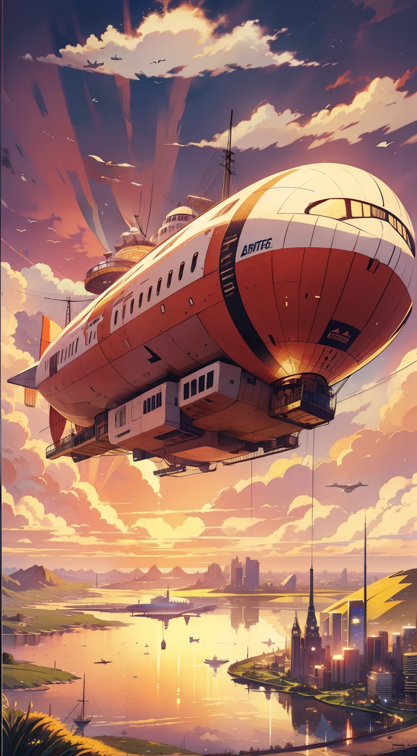 Airship flying in the sky，airship side，no background，Exquisite，4k，high quality，illustration，poster