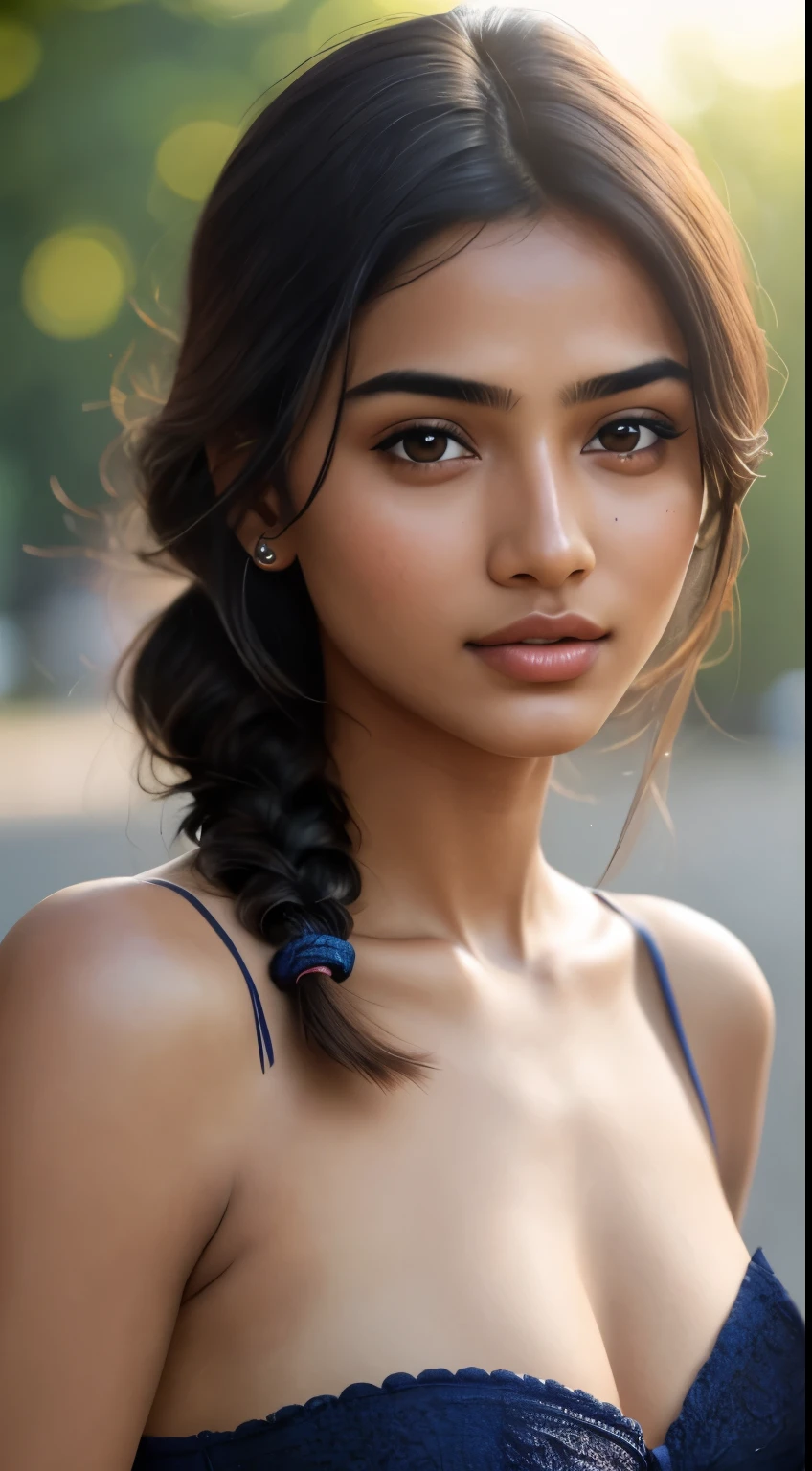 young Indian girl, 1, gentle sun lighting on face , village mood , , village girl vibe, intricate facial details, full body semi open breast picture, cinimatic pose flawless complexion, top-notch 3D rendering, hyper-realistic, shot on Indian road. photorealistic digital art trending on Artstation 8k HD high definition detailed realistic, detailed, skin texture, hyper detailed, realistic skin texture, armature, best quality, ultra high res, (photorealistic:1.4),, high resolution, detailed, raw photo, 400 camera f1.6 lens rich colors hyper realistic lifelike texture dramatic lighting unrealengine trending on artstation cinestill 800