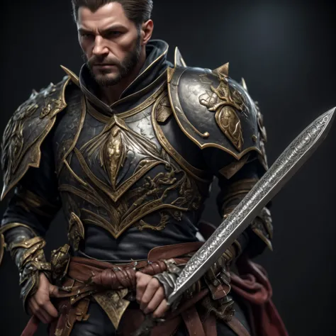 A man,hyper realistic,holding dagger,4k,