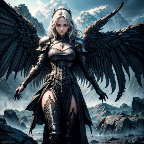 16K, ultra detailed, masterpiece, best quality, (extremely detailed), arafed, dnd art, portrait, full body, aasimar, female, (Masterpiece 1.3, intense details), female, paladin, holy warrior fighting undead (Masterpiece 1.3, intense details) large angelic ...