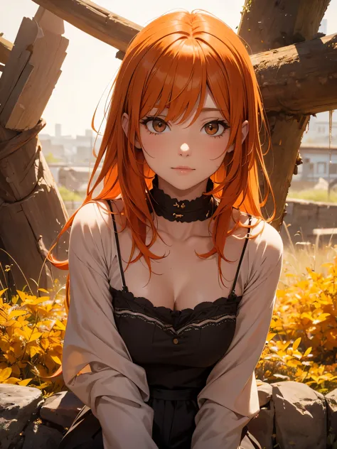 A mature girl, orange hair