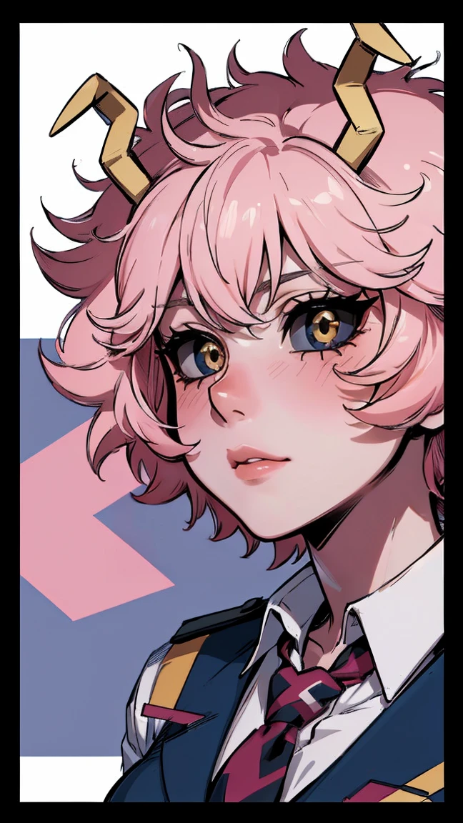 (best quality:1.3), (4k quality), 1 mature woman, Mina Ashido by boku no hero, school uniform, ((Detailed face)), (blush), backwards, looking back, whole body