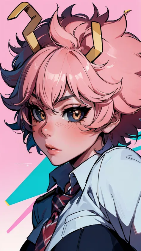 (best quality:1.3), (4k quality), 1 mature woman, mina ashido by boku no hero, school uniform, ((detailed face)), (blush), backw...