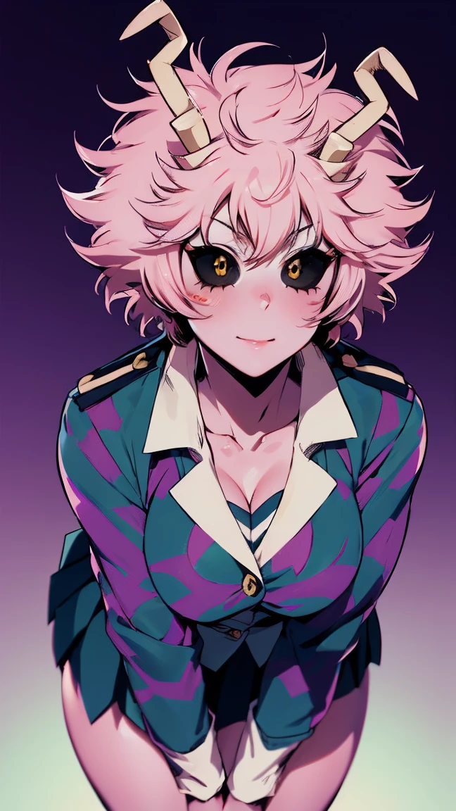 (best quality:1.3), (4k quality), 1 mature woman, Mina Ashido by boku no hero, school uniform, ((Detailed face)), (blush), whole body