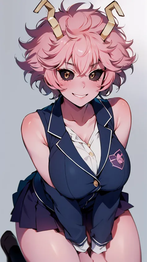 (best quality:1.3), (4k quality), 1 mature woman, mina ashido by boku no hero, school uniform, ((detailed face)), (blush), whole...