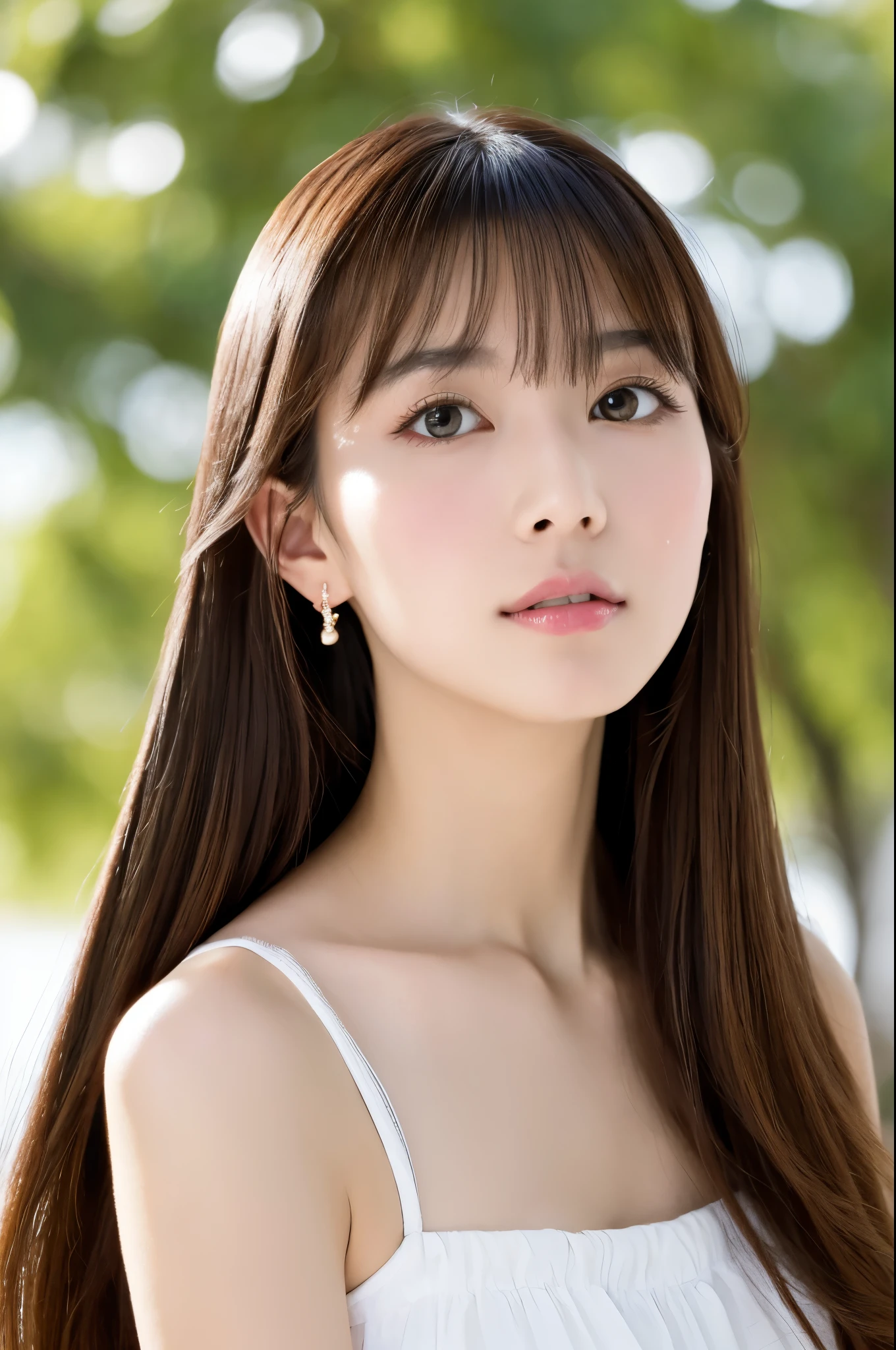 (8k, 4k, best quality, highres:1.2), (masterpiece, realistic, photo realistic:1.37), 1girl, solo, Japanese girl, beautiful face, eyelashes, nose, glossy lips, (detailed eyes, looking at viewer, fair skin, white skin:1.5), fine complexion, upper body,
medium breasts, busty,two side up, absurdly long hair, Green colored hair, bangs, hair ornament, bow, younger aged down,