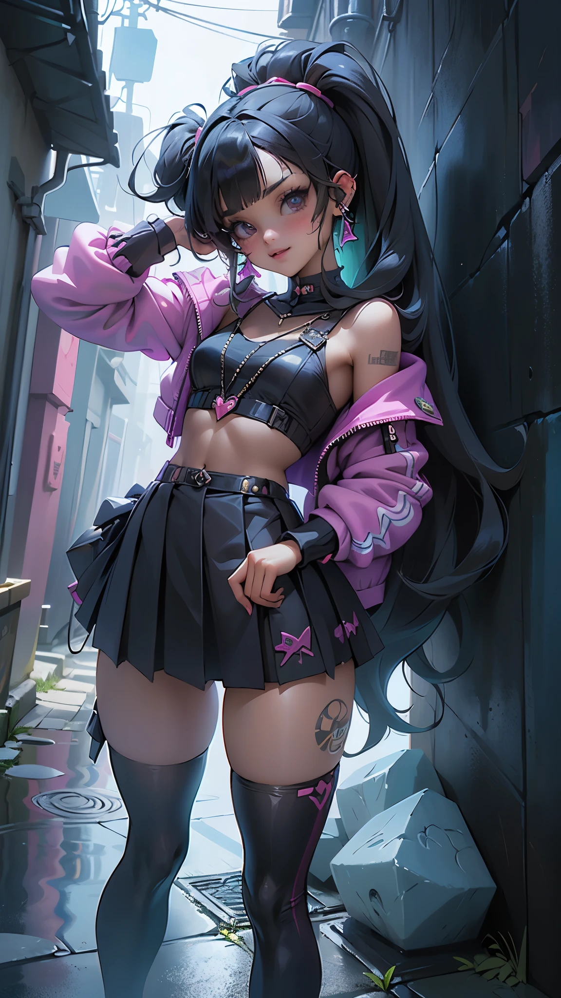 Anime girl in a short skirt and jacket posing for a picture - SeaArt AI