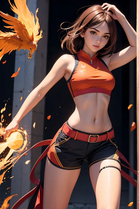 full body, phoenix girl, midriff 